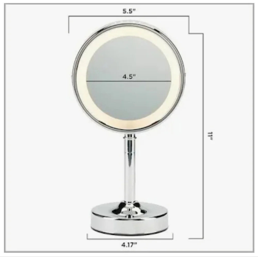 Magnifying tilting tabletop Mirror by Conair 1X & 5X magnification Silver Chrome